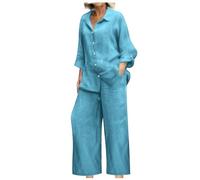 Pantaloni da donna per ospiti di nozze 2024 camicie a maniche lunghe larghe pantaloni a gamba larga Set coordinato Plus Size abiti da vacanza taglia lunga, BU1., 5XL