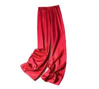 Pantaloni da donna Plus Size Raso Primavera Imitazione Seta Pantaloni a Gamba Larga Y2K Pantaloni Lunghi, Borgogna, XL