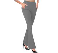 Pantaloni da donna slim fit in maglia con micro svasatura, comodi pantaloni elasticizzati in taglio alto, petite e regolare con tasche per ufficio, riunioni ed eventi serali, GY2., L