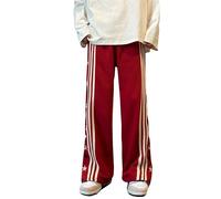 Pantaloni da Ginnastica alla Moda Pantaloni da Jogging Casual da Uomo Pantaloni Comodi da Uomo Pantaloni a Gamba Larga dal Taglio Dritto con Bottoni Laterali Y2K Hip Hop Streetwear(Red,L)