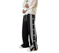 Pantaloni da Ginnastica alla Moda Pantaloni da Jogging Casual da Uomo Pantaloni Comodi da Uomo Pantaloni a Gamba Larga dal Taglio Dritto con Bottoni Laterali Y2K Hip Hop Streetwear(Schwar,L)