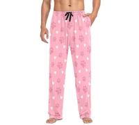 Pantaloni da iama da uomo in flanella di cotone con stampa di zampe di animali, colore rosa, modello cuore, taglia S