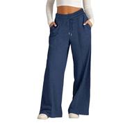 Pantaloni da jogging a gamba larga per ragazze con coulisse Pantaloni a vita alta per bambini in tinta unita con tasche da corsa Ciclismo Gamba dritta Baggy Scuola Pantaloni della tuta oversize, Blu