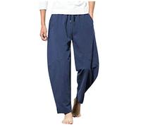 Pantaloni da Jogging Activewear Uomo Elastica Lungo Sportivi Lavoro Lino in Cotone Sciolto Moda Casual (L,2- Blu)