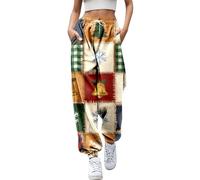 Pantaloni da jogging casual con stampa cartoni animati, coulisse elastica per un comodo stile street nella vita di tutti i giorni come pantaloni casual da donna, giallo., XL