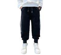 Pantaloni da jogging casual per ragazzi elastico in vita morbida fodera in pile, pantaloni per abbigliamento sportivo per bambini, comodi da indossare tutti i giorni, Nero , 7-8 Anni