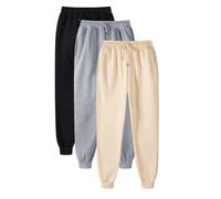 Pantaloni da jogging da donna, 3 pezzi, per donna e pantaloni sportivi in vita alla caviglia, per il tempo libero, con tasche, con coulisse, elastico in vita, per tutti i giorni, S-3XL, Cenere chiaro