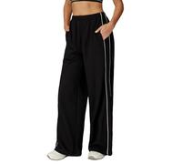 Pantaloni da jogging da donna a gamba dritta, elasticizzati, a vita alta, con coulisse, per il tempo libero, con tasche, Nero , M