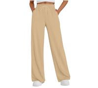 Pantaloni da jogging da donna, a gamba larga, a vita alta, con tasche e coulisse, comodi, in cotone, leggeri, elasticizzati, per il tempo libero, per ragazze, B - 8, S