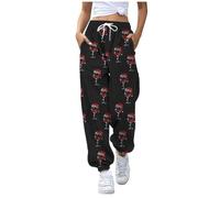 Pantaloni da jogging da donna, a vita alta, con lacci, invernali, stampa natalizia, sportivi, per il tempo libero, comodi, dal design moderno, Nero , XL