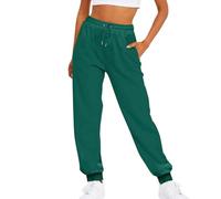 Pantaloni da jogging da donna, a vita alta, per autunno/inverno, caldi, elasticizzati, in tinta unita, elastici, per il tempo libero, per l'allenamento all'aperto, con coulisse e tasche, S-XXL, Verde