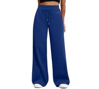 Pantaloni da jogging da donna, a vita alta, per il tempo libero, con coulisse, gamba larga, ispessiti, caldi, casual, in pile, tinta unita, Y2K, Blu, S