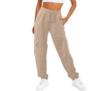 Pantaloni da jogging da donna, a vita bassa, con pompon e tasche, Y2k, pantaloni cargo da allenamento, da donna, vintage, per il tempo libero, cachi, XXL