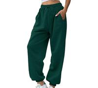 Pantaloni da jogging da donna con calda imbottitura, con pompon e tasche a vita alta, comodi pantaloni da allenamento, pantaloni sportivi in vita, per il tempo libero, pantaloni casual, Verde2, M