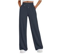 Pantaloni da jogging da donna, con gamba larga, in cotone, a vita alta, con tasche e coulisse, comodi, morbidi, leggeri, elasticizzati, per il tempo libero, per ragazze, B - 7, L