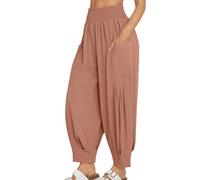 Pantaloni da jogging da donna elasticizzati a vita alta, tinta unita, casual, con tasche, polsini elastici a tutta lunghezza, comodi, ideali per l'uso quotidiano o all'aperto, 01 Caffè, XL