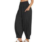 Pantaloni da jogging da donna elasticizzati a vita alta, tinta unita, casual, con tasche, polsini elastici a tutta lunghezza, comodi, ideali per l'uso quotidiano o all'aperto, 02 Nero, L