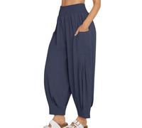Pantaloni da jogging da donna elasticizzati a vita alta, tinta unita, casual, con tasche, polsini elastici a tutta lunghezza, comodi, ideali per l'uso quotidiano o all'aperto, 01 blu marino., XL