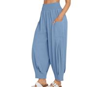 Pantaloni da jogging da donna elasticizzati a vita alta, tinta unita, casual, con tasche, polsini elastici a tutta lunghezza, comodi, ideali per l'uso quotidiano o all'aperto, 01 blu., L