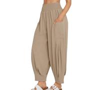 Pantaloni da jogging da donna elasticizzati a vita alta, tinta unita, casual, con tasche, polsini elastici a tutta lunghezza, comodi, ideali per l'uso quotidiano o all'aperto, 01 kaki., L