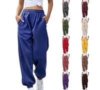 Pantaloni da jogging da donna in cotone, a gamba larga, da donna, in cotone, lunghi e caldi, per yoga, grandi dimensioni, pantaloni da allenamento, con polsini, pantaloni harem, con tasche per il