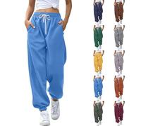 Pantaloni da jogging da donna in cotone, lunghi da yoga, a vita alta, in cotone, con polsini, larghi, elasticizzati, a gamba larga, con tasche, eleganti, cachi, XL