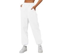 Pantaloni da jogging da donna, in vita elastica, pantaloni da tuta con tasche resistenti, felpe, casual, comodi e classici, pantaloni per esercizio, corsa, fitness, escursionismo, bianco, L