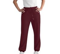 Pantaloni da jogging da donna, in vita elasticizzata, per il tempo libero, con tasche e coulisse, fodera in pile, comodi pantaloni da jogging casual, elasticizzati, per attività all'aria aperta, Vino