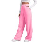 Pantaloni da jogging da donna, lunghi, comodi, traspiranti, per il tempo libero, a vita alta, con elastico in vita, per attività all'aperto, fitness, alla moda, tinta unita, Colore: rosa., L