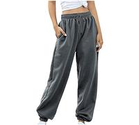 Pantaloni da jogging da donna, pantaloni lunghi da corsa, a vita alta, in tessuto, per yoga, grandi dimensioni, con pompon e tasche, tinta unita, con vita elastica, grigio scuro, XXL