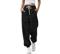 Pantaloni da jogging da donna, per il tempo libero, leggeri con coulisse, per ragazze, a vita alta, con tasche, per lo yoga, per il tempo libero, comodi, larghi, taglie S-XXL, B01 nero, XL
