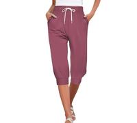 Pantaloni da jogging da donna per yoga, sotto il ginocchio, lunghezza a 3/4, bermuda estivi da spiaggia, pantaloncini a vita alta, con coulisse, pantaloni a capri, per allenamento, corsa, pantaloni