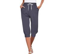 Pantaloni da jogging da donna per yoga, sotto il ginocchio, lunghezza a 3/4, bermuda estivi da spiaggia, pantaloncini a vita alta, con coulisse, pantaloni a capri, per allenamento, corsa, pantaloni