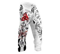 Pantaloni da jogging da uomo con motivi vichinghi - Pantaloni bianchi per il tempo libero con Yggdrasil, rune e Odin Horn | Abbigliamento mitologia nordica per uomo, Stile U01 Bianco, 3XL