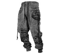 Pantaloni da jogging da uomo, con motivo stampato 3D, stile Samurai, stile ninja, vintage, con cavallo profondo, alla moda, per autunno e inverno, grigio., L