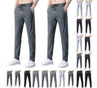 Pantaloni da jogging da uomo, confezione da 2 pezzi, lunghi da uomo, leggeri e ariosi, in seta di ghiaccio, taglio dritto, sottili, traspiranti, per il tempo libero, palestra, fitness, sport all'aria