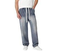 Pantaloni da jogging da uomo in denim nero con cuciture a contrasto, vestibilità regolare, comoda cintura elastica per un look casual streetwear e abbigliamento quotidiano per il tempo libero, Azzurro