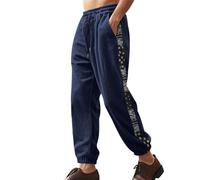 Pantaloni da jogging da uomo in velluto a coste, vestibilità ampia, pantaloni elasticizzati in vita, pantaloni invernali patchwork laterali con coulisse, pantaloni da strada a gamba dritta, pantaloni