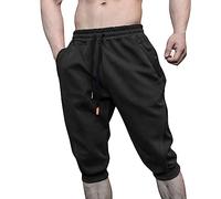 Pantaloni da jogging da uomo, per il tempo libero, per la primavera e l'estate, con tasche, pantaloni capri, Nero , 3XL