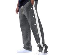 Pantaloni da jogging da uomo, per riabilitazione laterale, apertura in jacquard, lunghi, slim fit, con bottoni e tasche, gamba larga, con bottoni a pressione, per il tempo libero, da basket, da