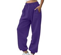 Pantaloni da jogging foderati in pile da donna, soffici e caldi, termici, invernali, spessi, elasticizzati, a vita alta, con tasche con coulisse, per casual, palestra, attività all'aperto, streetwear