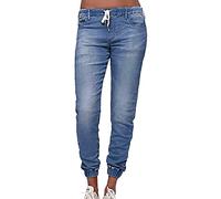 Pantaloni da jogging in denim da donna 2023 alla moda casual con coulisse Pull On Jeans in denim invecchiato con polsino elastico Pantaloni estivi comodi alla caviglia Pantaloni da corsa italiani da