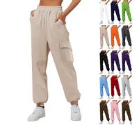 Pantaloni da jogging in pile da donna, caldi pantaloni della tuta a vita alta, gamba affusolata, con tasche multiple, casual, escursionismo, camminata, pantaloni da tuta elasticizzati in vita
