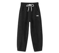 Pantaloni da jogging lunghi per ragazzi e ragazze, imbottiti, a vita alta, larghi, gamba dritta, con elastico in vita, per il tempo libero, per lo yoga, Nero , 8 anni