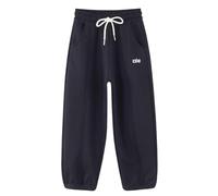 Pantaloni da jogging lunghi per ragazzi e ragazze, imbottiti, a vita alta, larghi, gamba dritta, con elastico in vita, per il tempo libero, per lo yoga, Blu marino, 5 anni