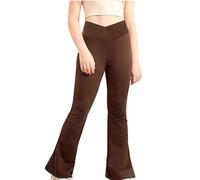 Pantaloni da jogging per bambini e bambine, a vita alta, leggings atletici, casual, pantaloni sportivi jazz latin dance, marrone, 9-10 Anni