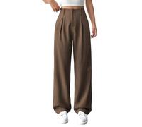 Pantaloni da Lavoro a Vita Alta da Donna, Modello Dritto, Look Elegante e Casual per L'Ufficio e Non Solo (Brown,XL)