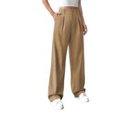 Pantaloni da Lavoro a Vita Alta da Donna, Modello Dritto, Look Elegante e Casual per L'Ufficio e Non Solo (Khaki,XXL)