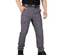 Pantaloni da lavoro cargo da uomo, grigi, pantaloni piatti sul davanti, casual, pantaloni da lavoro, multitasche, pantaloni da lavoro, resistenti, taglie da 28 a 40, con bottone e cerniera, XXXXL,