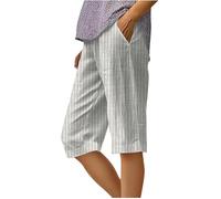 Pantaloni da lavoro da donna pantaloncini a vita alta gamba larga ritagliati in lino pantaloni casual con tasche piccoli pantaloni corti, Beige, M